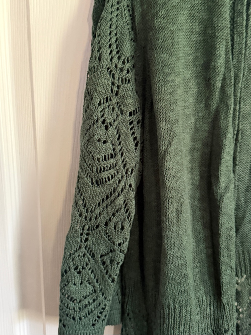 dressbarn Green Open-Front Crochet Hem Cardigan - Picture 4 of 10